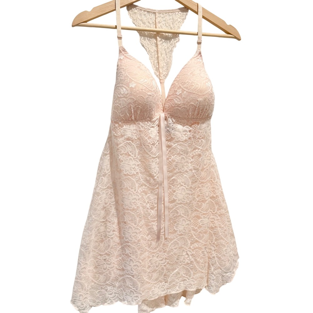 Y2K Apt. 9 Peach Fair Core Floral Lace Babydoll Chemise Size L